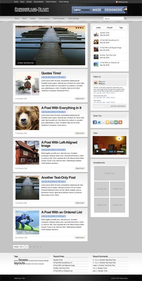 CamouflageBlack WordPress Theme Featuring modern jQuery Powered Sliding 