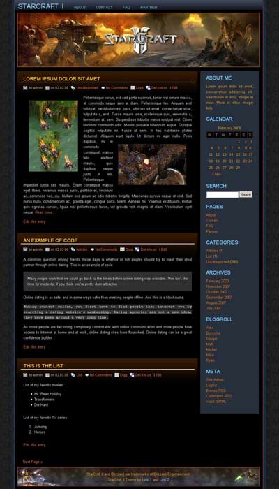 starcraft 2 wordpress theme